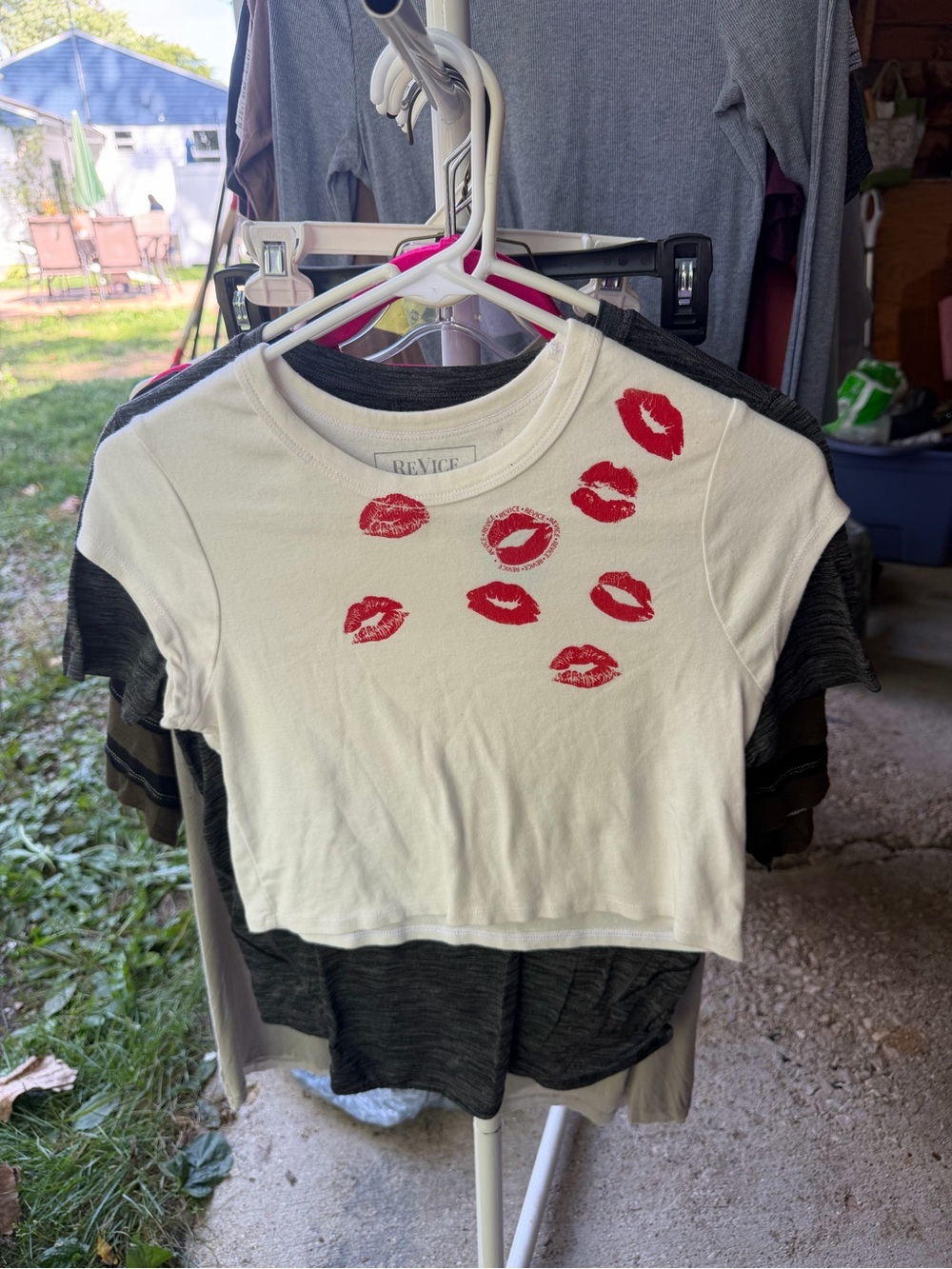 Revice Denim Women’s White Crop Tee with Red Lip Print -